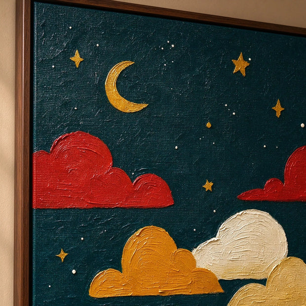 Whimsical Moonlit Sky – Colorful Cloud Wall Art
