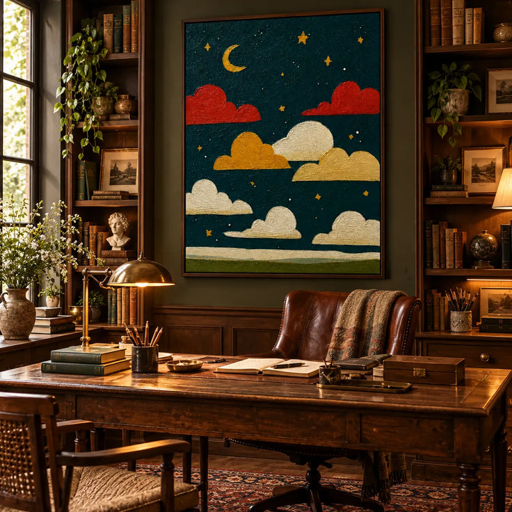 Whimsical Moonlit Sky – Colorful Cloud Wall Art