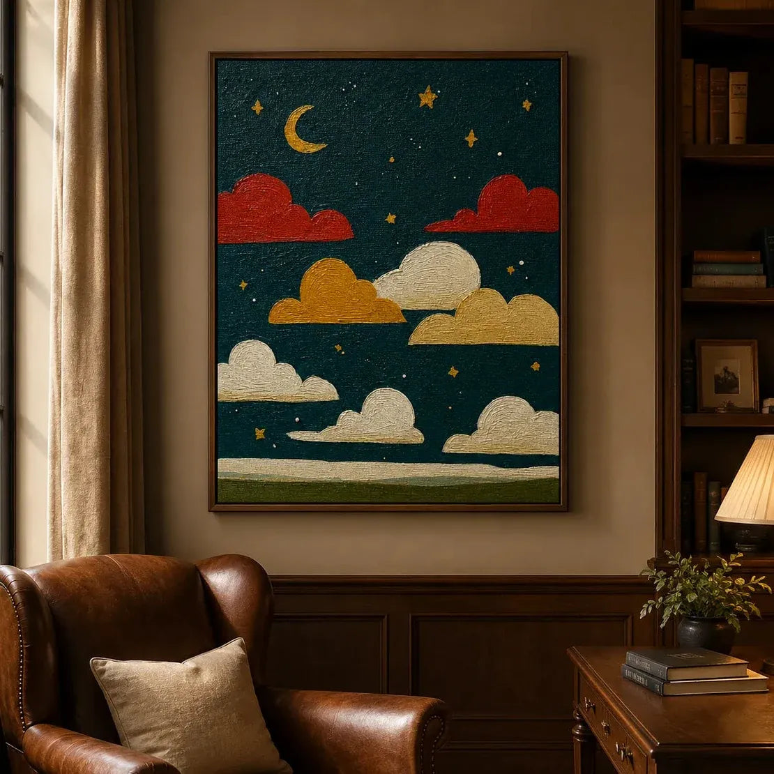 Whimsical Moonlit Sky – Colorful Cloud Wall Art