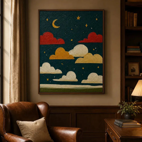 Whimsical Moonlit Sky – Colorful Cloud Wall Art