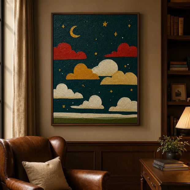 Whimsical Moonlit Sky – Colorful Cloud Wall Art