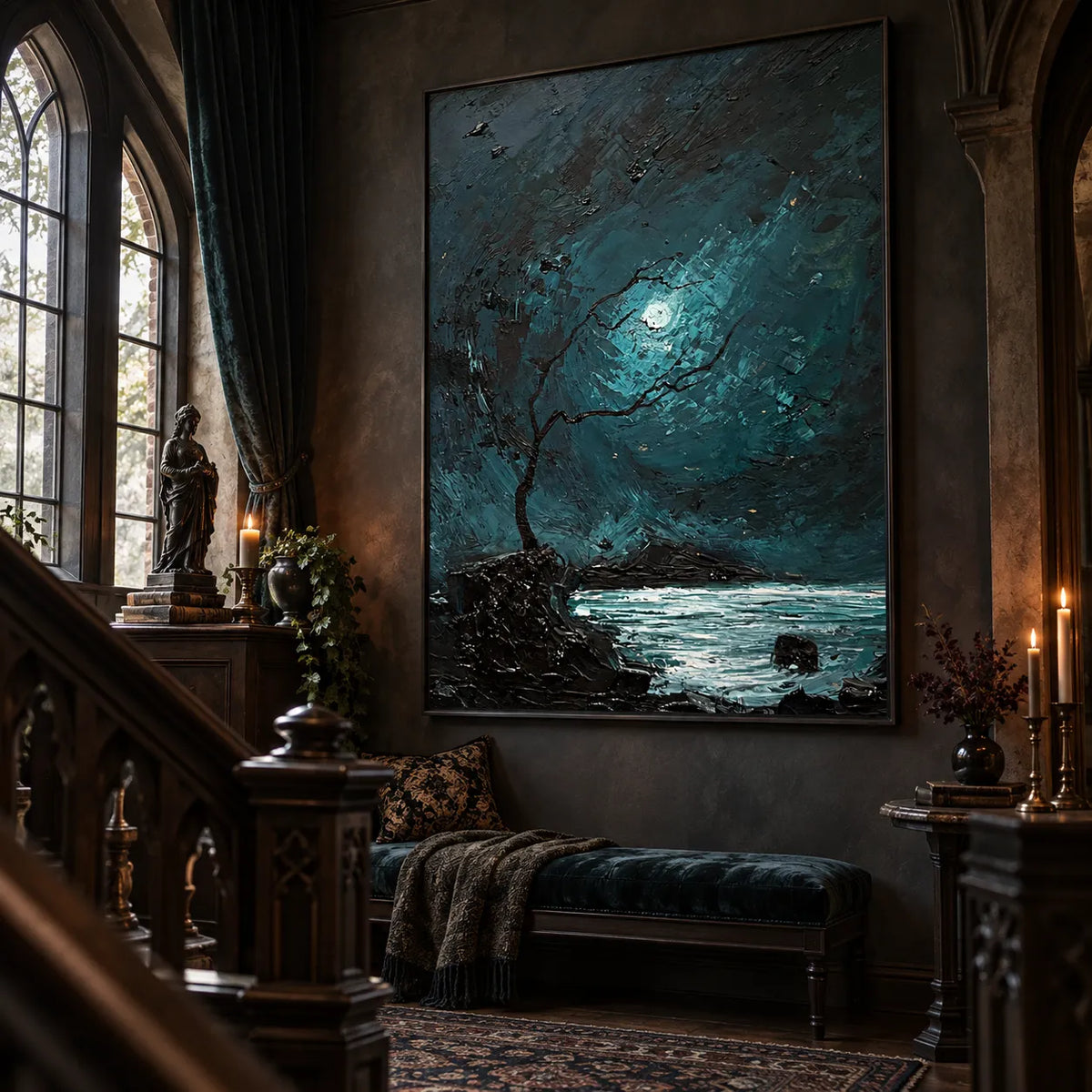 Moonlit Ocean – Moody Teal Impressionist Painting