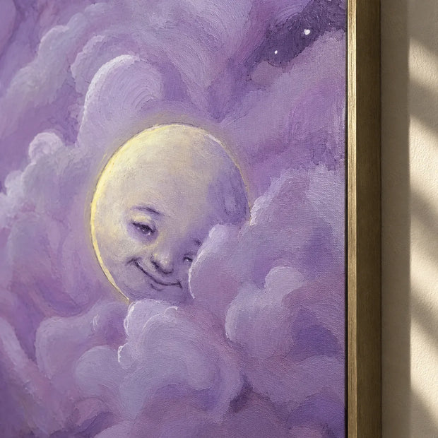 Dreamy Moon – Whimsical Lavender Cloud Wall Art