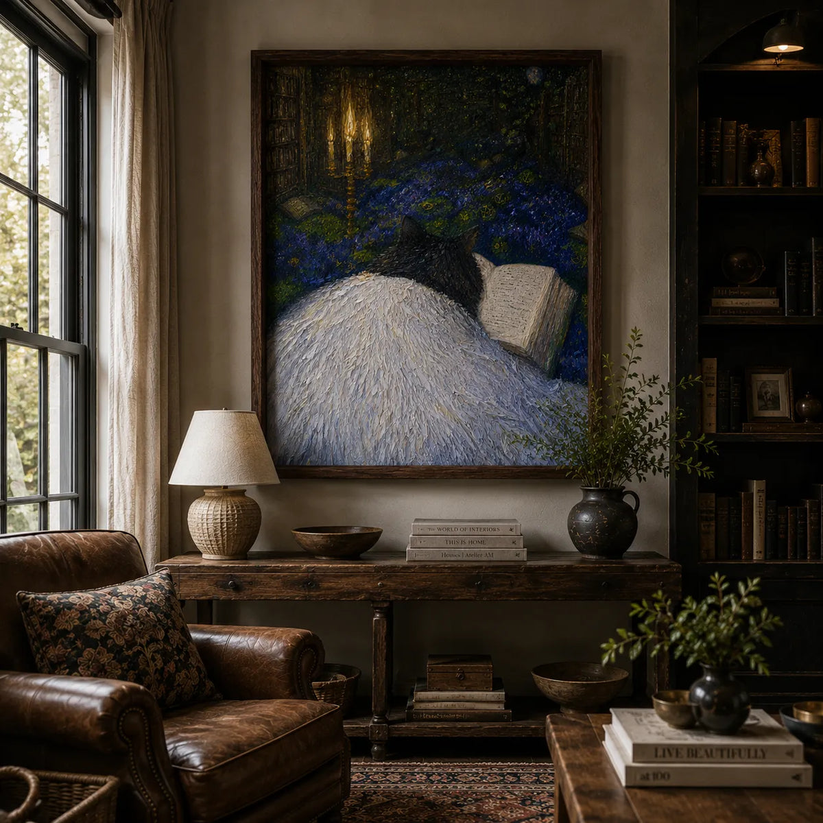 Moonlit Reading Cat