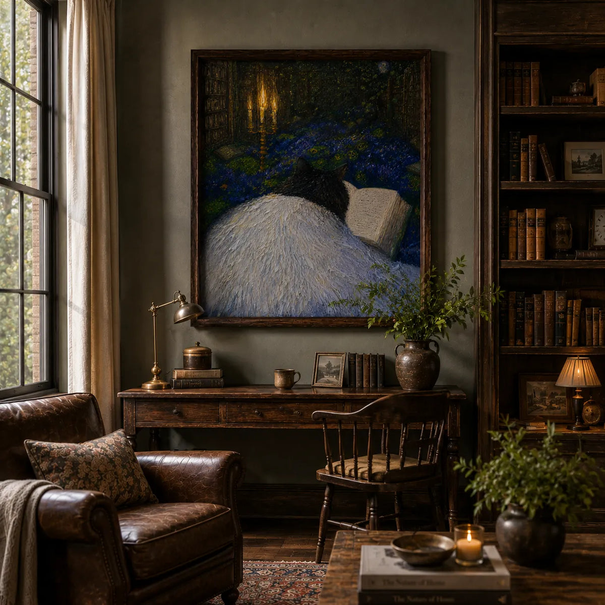 Moonlit Reading Cat