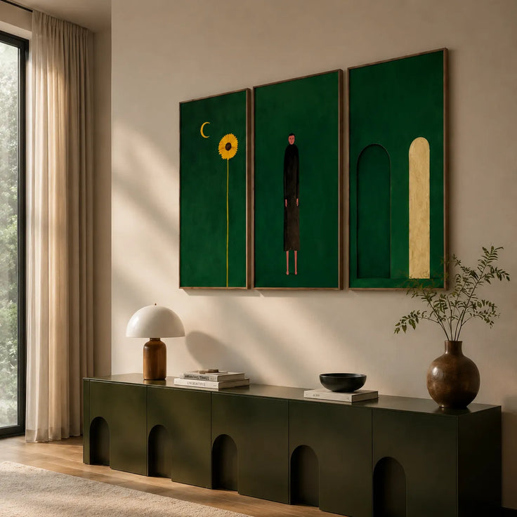 Emerald Solitude Triptych Gallery Wall (Including 3 Piece)