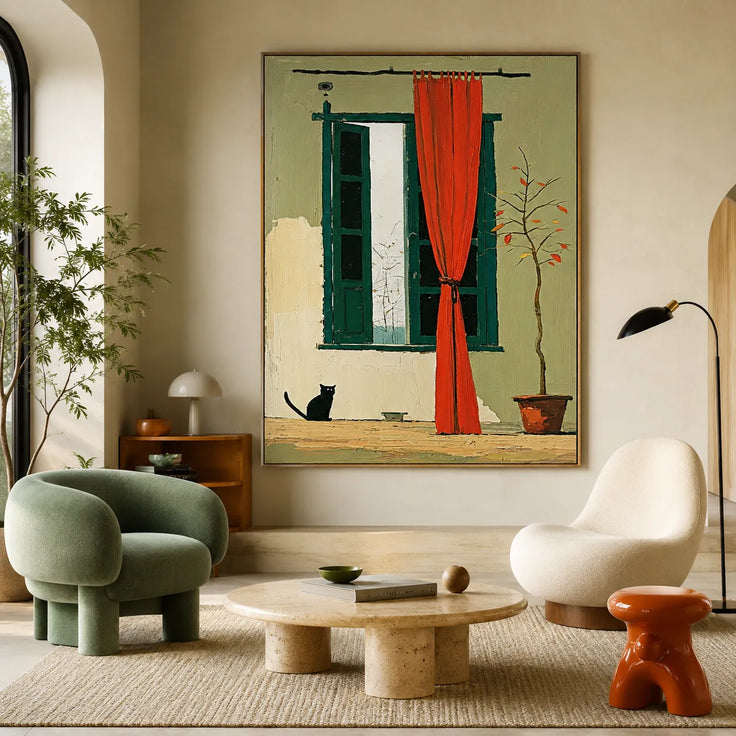 The Cat by the Crimson Curtain