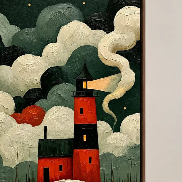 Moonlit Red Lighthouse
