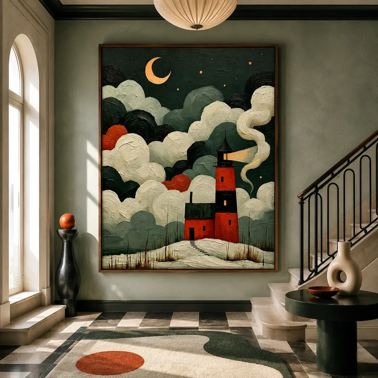 Moonlit Red Lighthouse