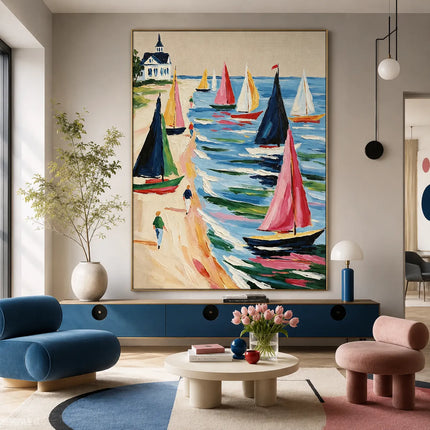 Colorful Sailboats by the Shore