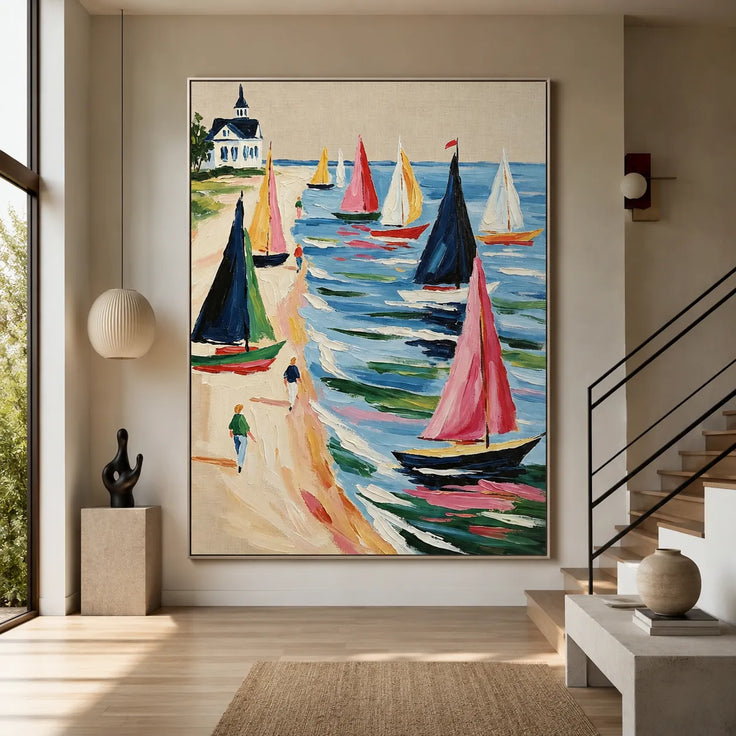 Colorful Sailboats by the Shore