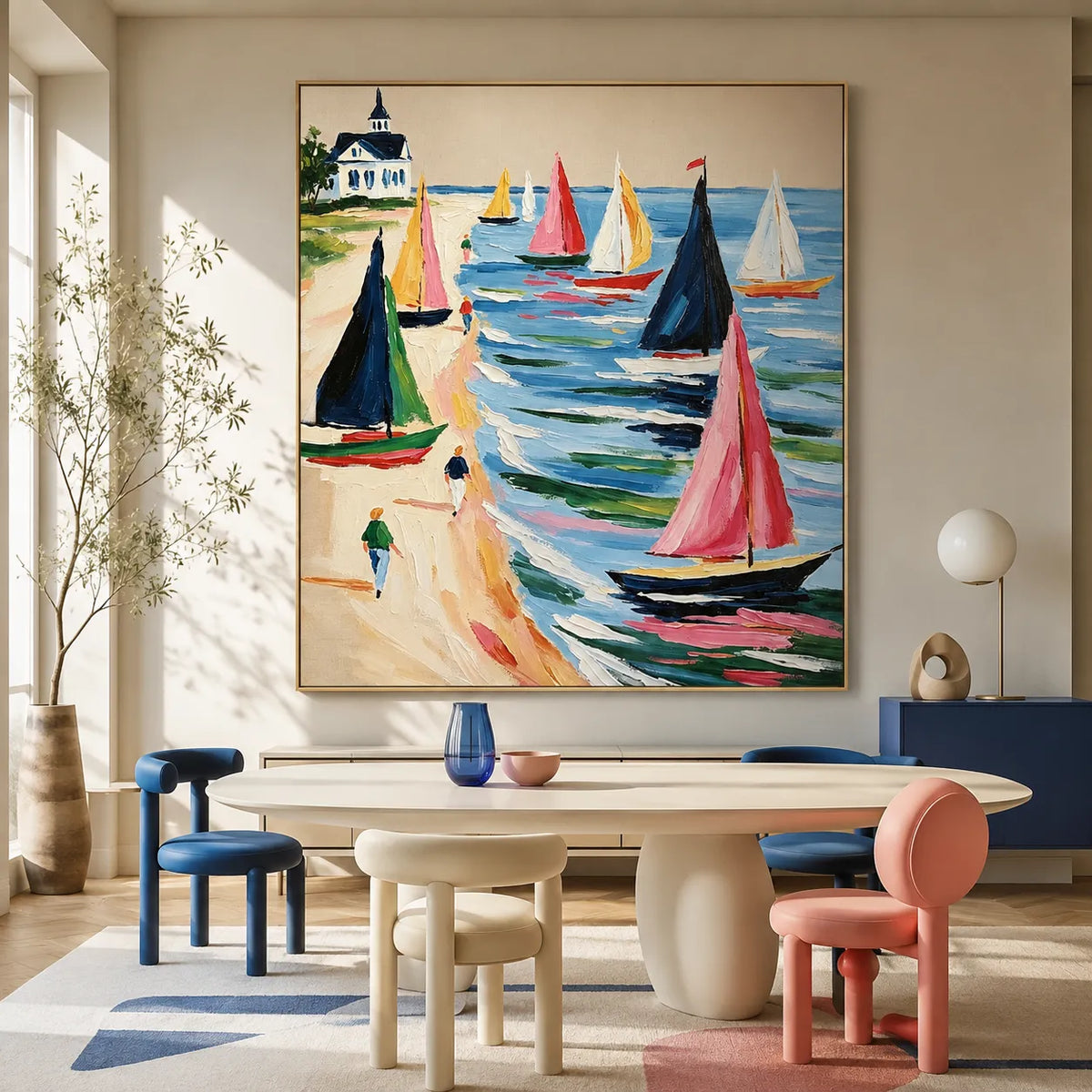 Colorful Sailboats by the Shore