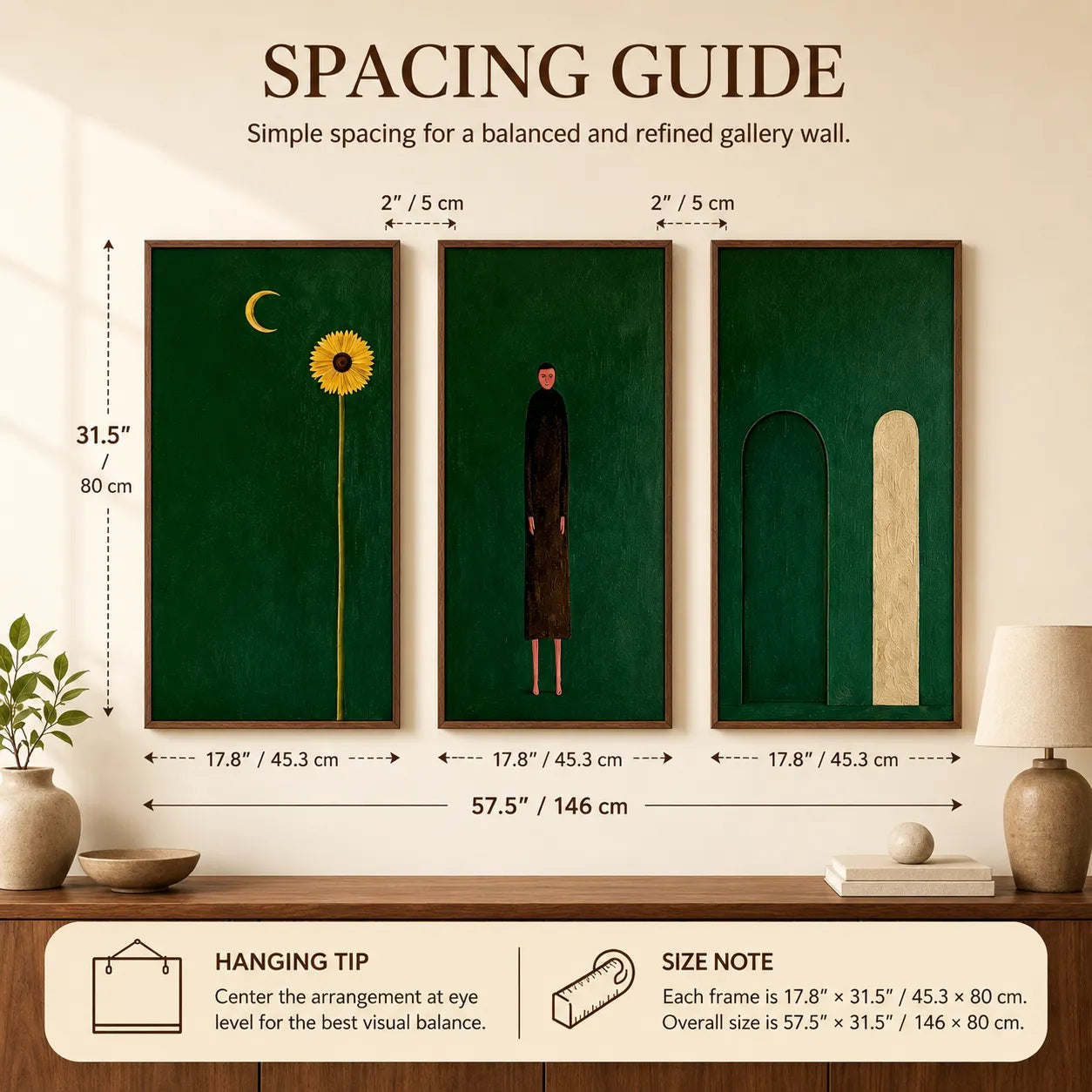 Emerald Solitude Triptych Gallery Wall (Including 3 Piece)