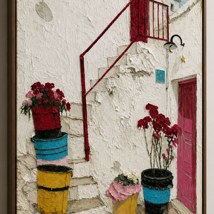 White Stairway Flower Pots