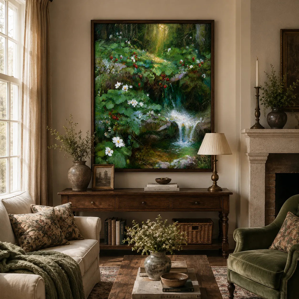 Sunlit Woodland Cascade