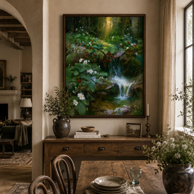 Sunlit Woodland Cascade