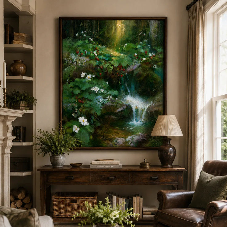 Sunlit Woodland Cascade