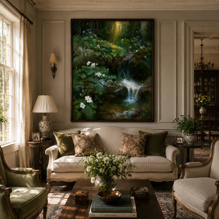 Sunlit Woodland Cascade