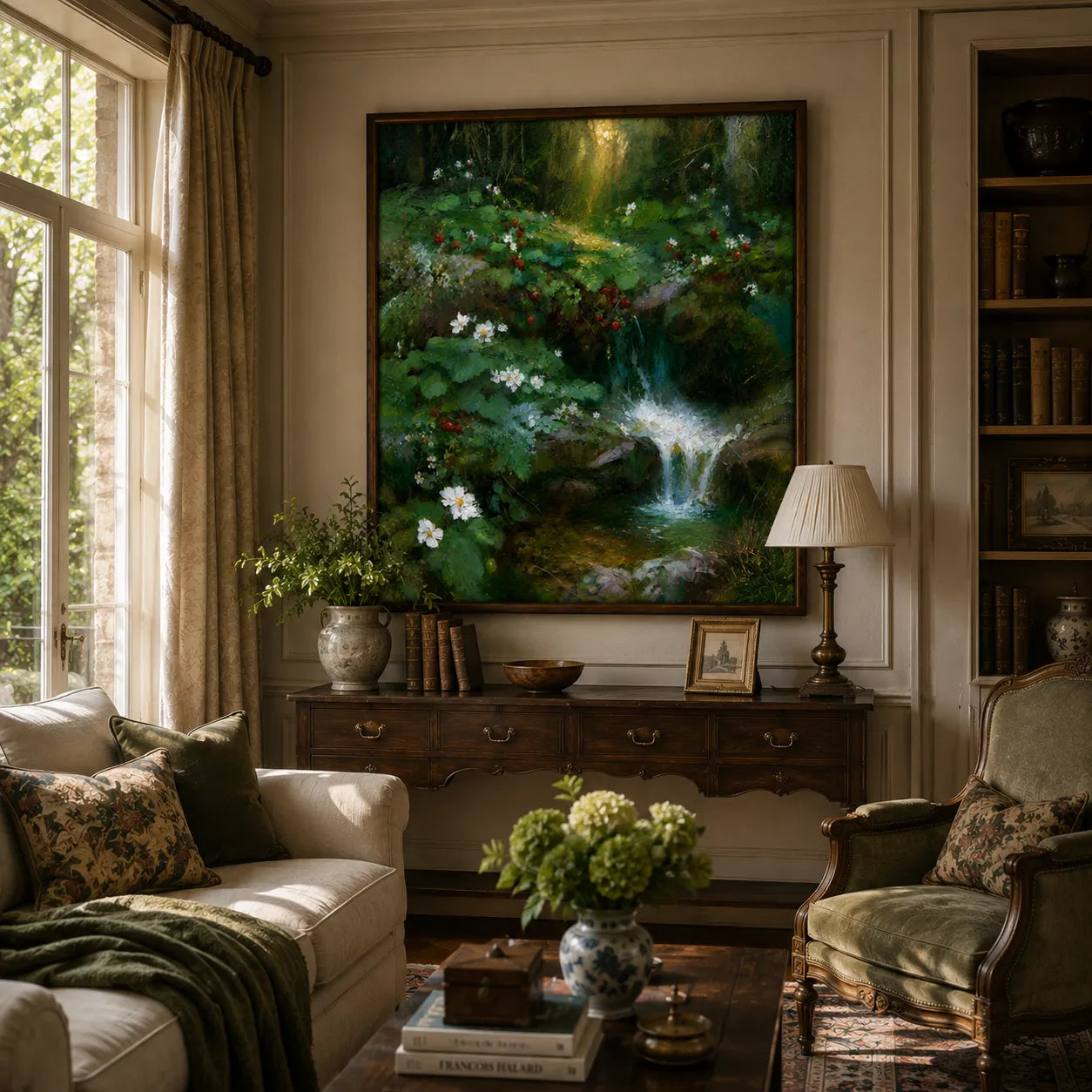 Sunlit Woodland Cascade