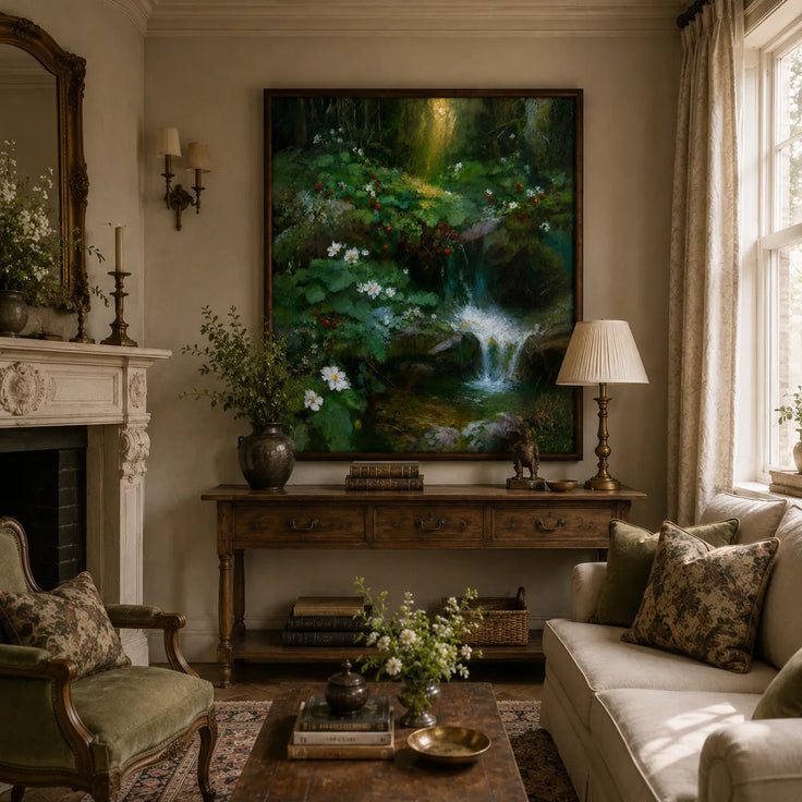 Sunlit Woodland Cascade
