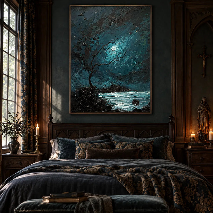 Moonlit Ocean – Moody Teal Impressionist Painting
