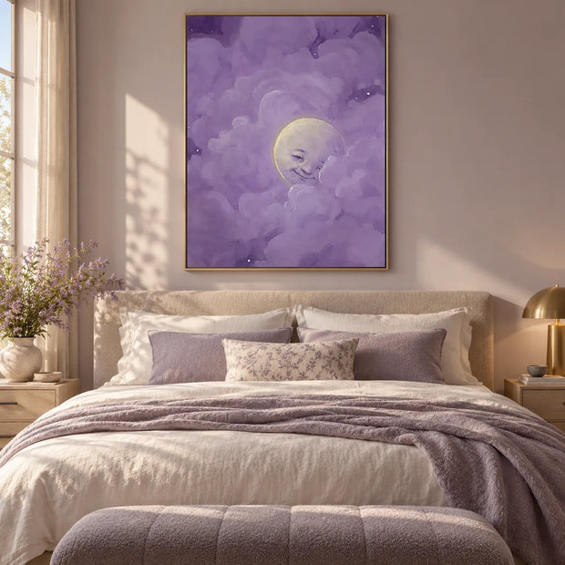 Dreamy Moon – Whimsical Lavender Cloud Wall Art
