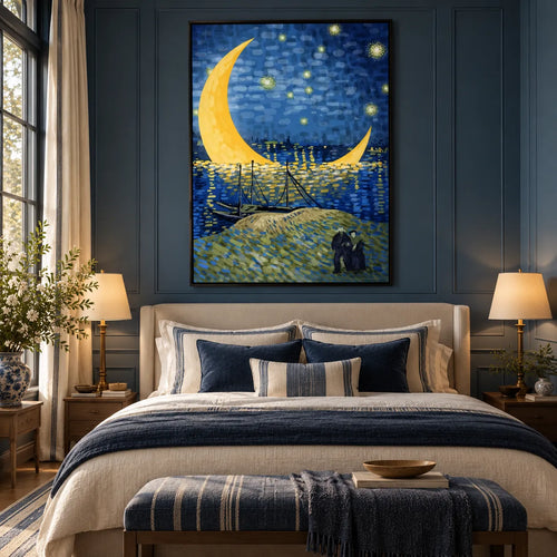 Crescent Moon Over the Starry Sea – Impressionist Wall Art