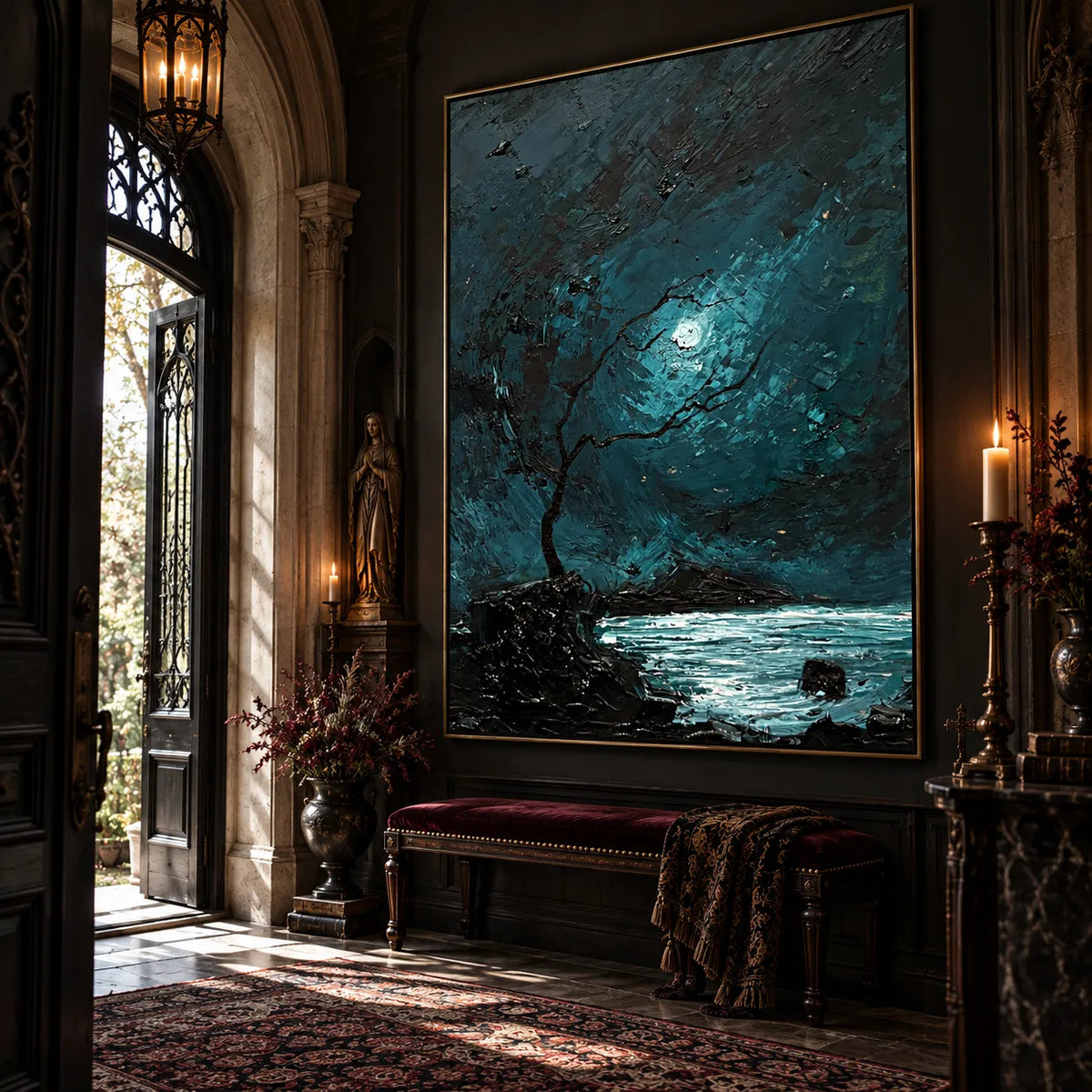 Moonlit Ocean – Moody Teal Impressionist Painting