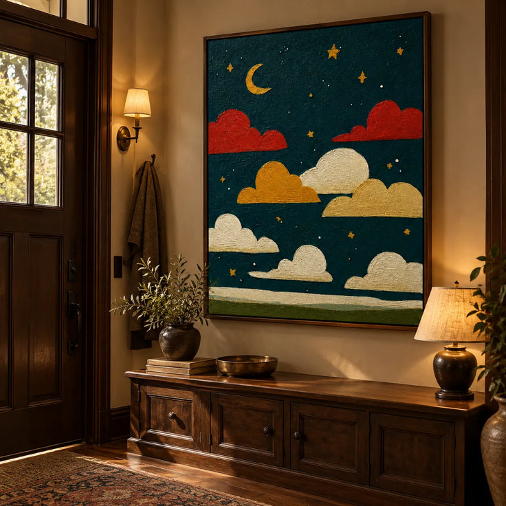 Whimsical Moonlit Sky – Colorful Cloud Wall Art